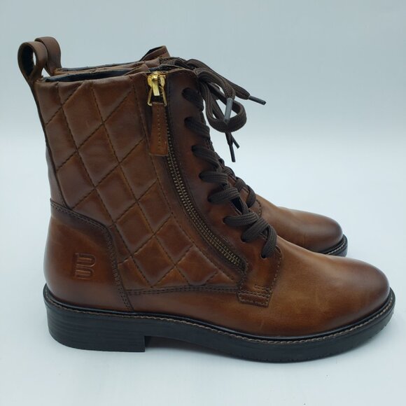 Bagatt Zina Lace Up Quilted Ankle Boots 9 Womens Zipper Leather Cognac Brown - Picture 1 of 10